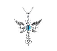 Evil Eye Pendant Cross Necklace Silver Angel Wings Evil Eye Cross Necklace Gothic Stainless Steel Pendant Jewellery Celtic Knot Pendant Necklaces Jewellery Gift for Men Women (Blue)