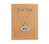 Evil Eye Pendant Necklace Round Fashion Simple Adjustable Clavicle Chain Jewelry Necklace with Turkish Nazar Crystal for Good Luck for Women and Girls (Silver)