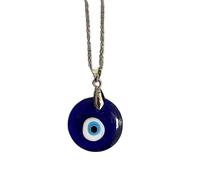 Evil Eye Pendant, Silver Chain, Round