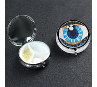 Evil Eye Pill Box with Mirror 3 Compartment Decorative Pill Case for Purse or Pocket Small Round Pill Organizer Weekly Metal Medicine Tablet Vitamin Holder Travel Gift