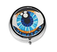 Evil Eye Pill Box with Mirror, 3 Compartment Small Pill Case for Purse Or Pocket Mini Metal Pill Holder Travel Weekly Medicine Tablet Vitamin Holder Organizer Travel Gifts