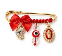 Evil Eye Pregnancy Safety Pin, Virgin Mary Cross Red String Brooch Charm | Gold Tone Maternity Charm Pin,with Virgin Mary, Cross, Evil Eye and Red String, a Symbolic Keepsake for Expecting Mothers