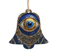 Evil Eye Print 6pcs Christmas Tree Hanging Decor, Wooden Angel Bell Tree Snowman Shapes For Xmas Setup