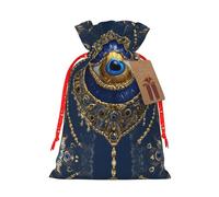 Evil Eye Print Christmas Burlap Gift Bag With Drawstring, Present Small Favor Pouch For Birthday Parties-S Size