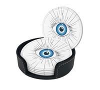 Evil Eye Print Leather Coasters for Drinks Drink Coasters Set Cup Mat with Holder for for Hot Or Cold Drinks Set of 6