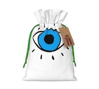 (Evil eye) Printed Christmas S Size Gift Bags with Green Ribbon Drawstring Candy Bags for Kids Xmas Holiday Christmas Eve Presents