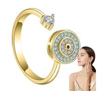Evil Eye Ring - 0.35 Inch Adjustable Finger Band | Copper Rhinestone Spinner Ring - Rotating Protection Jewelry Accessory For Women Girls Daily Wear Gift Fashion