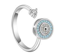 Evil Eye Ring - Adjustable Protective Eye Jewelry, Silver Tone Crystal Accent Band | Shining Decorative Charm Ring, Rotating Inspiration Accessory, Stylish Fashion Ornament For Women Men Family Events