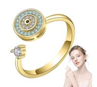 Evil Eye Ring - Adjustable Round Rhinestone Silver Design, Protective Charm Jewelry | Sparkling Spiritual Eye Band, Fashion Spinner Style Ornament, Elegant Daily Wear Accessory For Family Gatherings