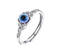 Evil Eye Ring for Women Sterling Silver All Seeing Eyes Open Ring Celtic Knot Band Rings Adjustable, Tiny Small Rings for Ladies Mom