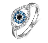 Evil Eye Ring Sterling Silver Protection Blue Sapphire Spiritual Turkish Rings for Women Mal De Ojo Greek Nazar Amulet Jewelry Size 6-10, Sterling Silver, Cubic Zirconia