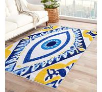 Evil Eye Rug - Blue Evil Eye Rug, Boho Tribal Rugs for Living Room Bedroom, Washable Non Slip Soft Small Carpet, Patterned Area Rugs & Home Decor 60x90 cm