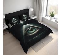 Evil Eye Single Size Duvet Cover Sets - 2 Pcs All Seeing Eye Bedding Set Reversible Soft Microfibre Quilt Covers & 1 Pillowcase with Zipper Closure LGS11sL