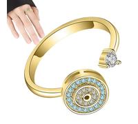 Evil Eye Spinner Ring - Adjustable Crystal Silver Tone Protective Jewelry, Rotating Round Eye Design | Stress Relief Fidget Band, Sparkling Charm Ring, Fashion Spiritual Accessory For Women Men Family
