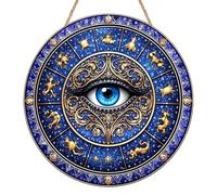 Evil Eye Sun Catchers for Windows, Stained Glass Style Suncatcher, Blue Evil Eye Sun Catcher, Mystic Window Hanging Ornament, Acrylic Flat Suncatchers for Wall, Garden & Home Decor