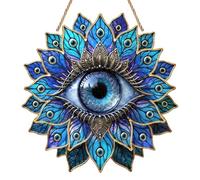 Evil Eye Suncatcher, Blue Evil Eye Ornament with Peacock Feathers Design, Acrylic Stained Glass Style Sun Catcher for Windows, Hanging Garden Ornaments Outdoor Indoor, Mystic Home Decor Gift