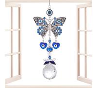 Evil Eye suncatchers With Crystal, Evil Eye Suncatchers, Hanging Crystal suncatchers, Crystal Blue Eyes Pendants, Spiritual Symbolism Hangable Home Decor Car Interior Ornaments For Rearview Mirrors