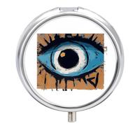 Evil Eye Travel Pill Box Case 3 Compartment Cute Pill Organizer Metal Pill Holder with Mirror Small Medicine Organizer Daily Pill Container for Purse Pocket Portable Meds Box