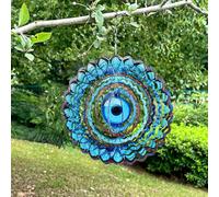 Evil Eye Wind Spinners Outdoor, 10 Inch 3D Mandala Wind Spinner Evil Eye Stainless Steel Hanging Winds Catchers Blue Hanging Ornament for Outdoor Indoor Art Garden Decoration for Home Yard