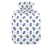 Evil Eyes Dots White Hot Water Bottle with Cover for Pain Relief Hand Feet Warmer for Pregnant, 2L