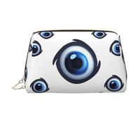 Evil eyes Makeup Bag for Women Cosmetic Bags Leather Travel Makeup Case Organizer Waterproof Make up Pouch Open Flat Toiletry Bag Portable Storage Pouch for Travelling, Gold, One Size
