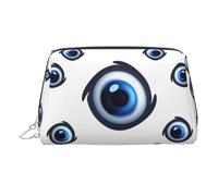 Evil eyes Makeup Bag for Women Cosmetic Bags Leather Travel Makeup Case Organizer Waterproof Make up Pouch Open Flat Toiletry Bag Portable Storage Pouch for Travelling, Silver, One Size