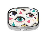 Evil Eyes Mini Pill Box Metal Travel Medicine Organizer with 2 Compartments Pocket-Sized Pill Container