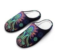 Evil God Psychedelic Men's Cotton Slippers Indoor House Shoes Warm Gift for Travel Bedroom Hotel 9-10（42-43）