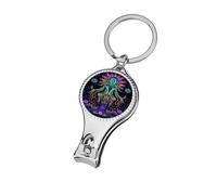 Evil God Psychedelic Portable Nail Clippers with Keychain Sharp Fingernail Clipper Metal Corkscrew Compact Toenail File