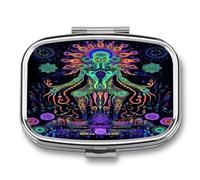 Evil God Psychedelic Portable Pill Organizer with 2 Compartments Square Medicine Box Compact Travel Pharmacy Case