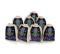 Evil God Psychedelic Small Cotton Linen Pocket Reusable Drawstring Bag Funny Gift Wrap Storage Wrapping Pouch 8 Pieces