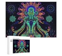 Evil God Psychedelic Wooden Puzzle Letter on Back Adults Difficult Jigsaw Puzzles for Home Decor Birthday Gift