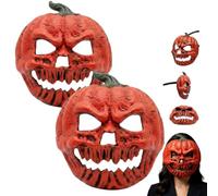 Evil Jack-O Lantern Pumpkin Skull Horror Mask,Halloween Distressed Red Pumpkin Head Mask for Adults,PU Foam Carved Face with Jagged Teeth,for Cosplay,Photo Props,Haunted House