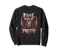 Evil Keeps Me Pretty Dark Gothic Heavy Metal Skull Wings Sweatshirt