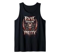 Evil Keeps Me Pretty Dark Gothic Heavy Metal Skull Wings Tank Top