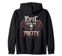 Evil Keeps Me Pretty Dark Gothic Heavy Metal Skull Wings Zip Hoodie