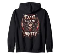 Evil Keeps Me Pretty Dark Gothic Heavy Metal Skull Wings Zip Hoodie