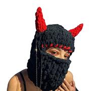 Evil Knit Full Face Covers Black Red Ski Mask Scary Horn Cosplay Hat Halloween Full Head Mask for Women Men Adults