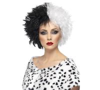 Smiffys Evil Madame Wig, Black & White Short, Curly, Icons & Idols Fancy Dress, Adult Dress Up Wigs