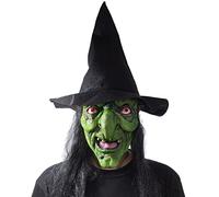 Evil Mask with Wig, Scary Green Face Red Eye Zombie Costume - Halloween Alien Witch Horror Mask for Adults, Unisex Cosplay & Christmas Masquerade Party Props
