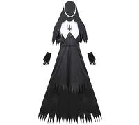 Evil Nun Costume Sets Women's Halloween Costumes Black Dress & Gloves & Hat & Necklace, Ladies Fancy Dress Up Carnival Festival Masquerade Costumes Party Uniform Nun Outfits
