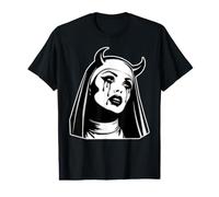 Evil Nun Vampire Devil Horns Gothic Blackwork Value Graphic T-Shirt