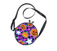Evil Orange Pumpkin for Halloween Round Cute Crossbody Bags for Womens Comfort with Adjustable Strap Women's Shoulder Handbags Date Canvas Messenger Purse