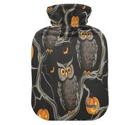 Evil Owl Pumpkin Hot Cold Water Bottle with Fleece Cover PVC Hot Water Bag 1 Liter