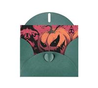 Evil Pumpkin Dark Green Patterns greeting card 6x4 inches with envelope, covering birthdays, weddings and other occasions