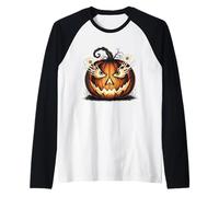 Evil Pumpkin Eyeball Smoke Raglan Baseball Tee