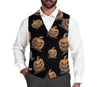 Evil Pumpkin King Halloween Waistcoats for Men V-Neck Suit Vests Slim Fit Business Dress Vest for Wedding Party S