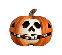 Evil Pumpkin Ornament - Fall Sculpture, Spooky Resin Accessory | Halloween Skull Decor for Table Shelves, Hallways, Decorative Shelves and Outdoor Patio Scenes L