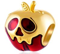 Evil Queen Poison Apple Charms, fit Pandora Halloween Bracelet, 925 Sterling Silver Gold Plated Horror Skull Ghost Enamel Red Apple Villains Beads, Gift for Spooky Party/Christmas
