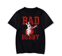 Evil Rabbit with Chain Saw Print T Shirt for Men Hip Hop Funny Tshirt Cotton Harajuku Tees Shirt for Male T-Shirt Black(Small)